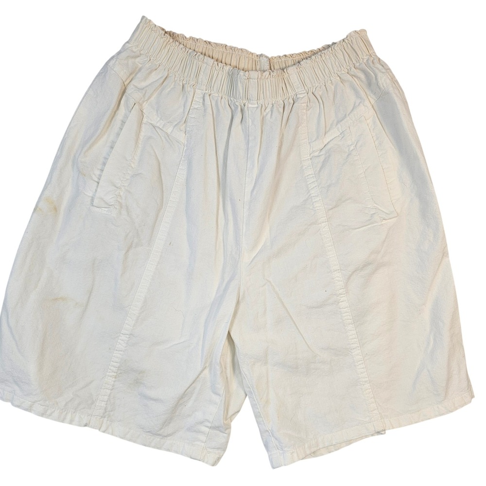 Vintage White High Waisted Elastic Waist Cotton Shorts Size 8 Made in USA